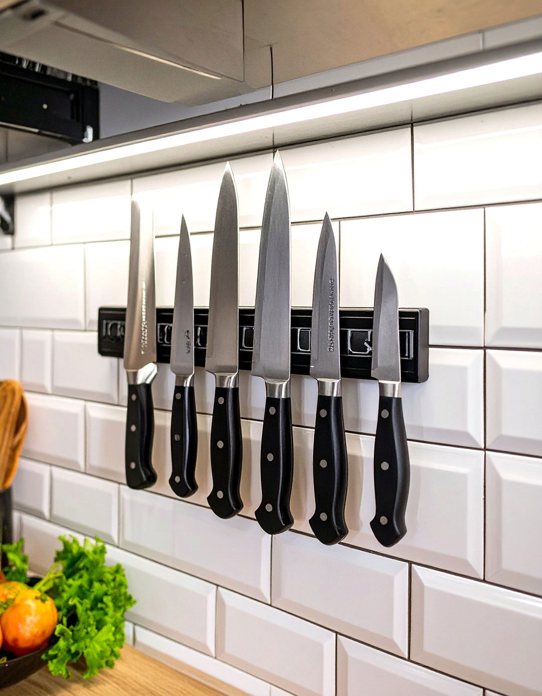 Wall Mounted Magnetic Knife Strips - 30 small kitchen organization ideas