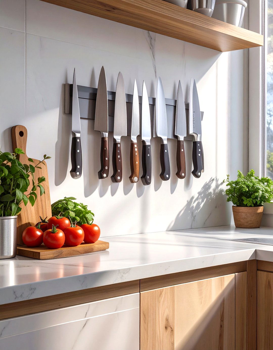 Wall Mounted Magnetic Knife Strips - 30 small apartment kitchen ideas