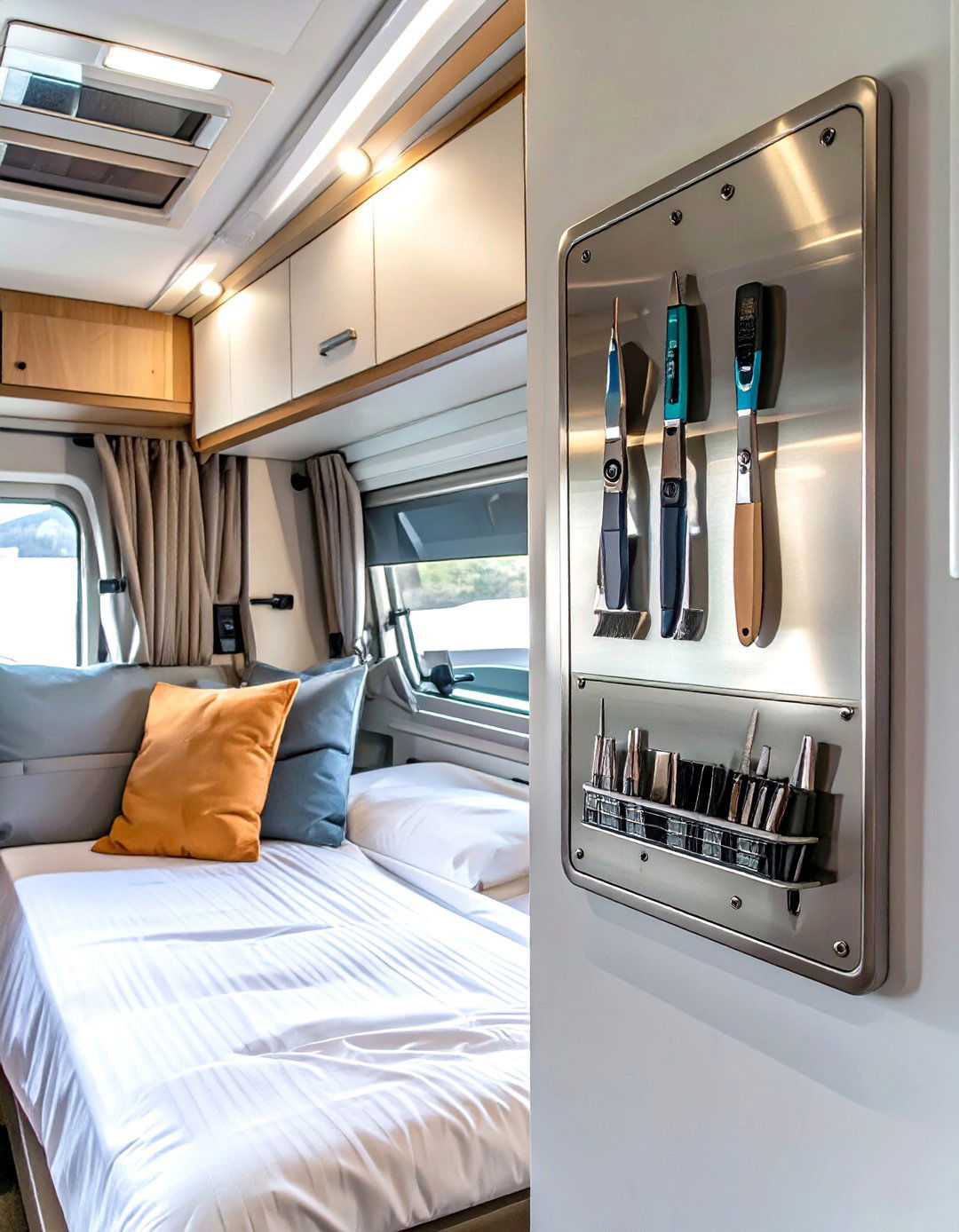 Wall Mounted Magnetic Storage Panels - 30 small rv bedroom ideas