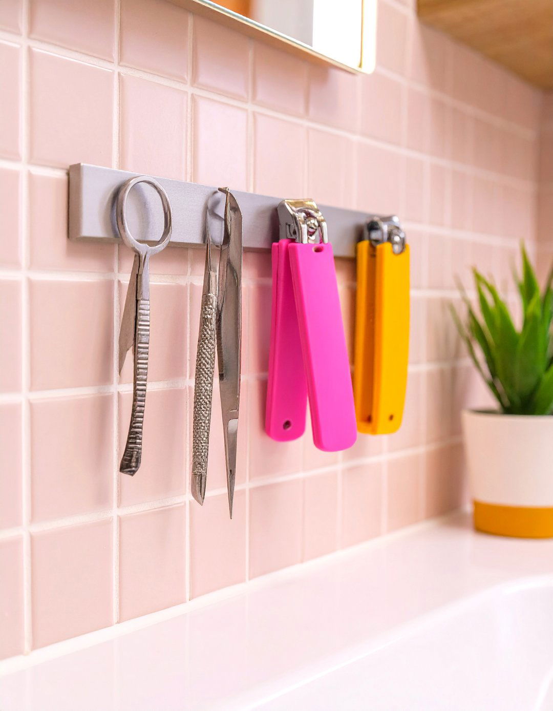 Wall Mounted Magnetic Strips - 30 bathroom counter organization ideas