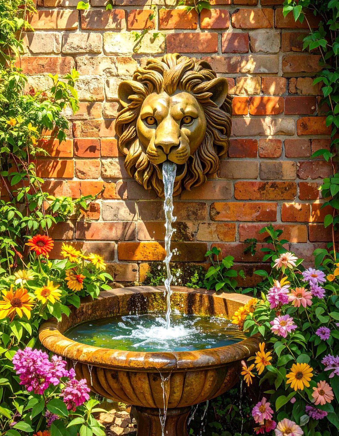 Wall Mounted Mask Fountain - 30 backyard waterfall ideas