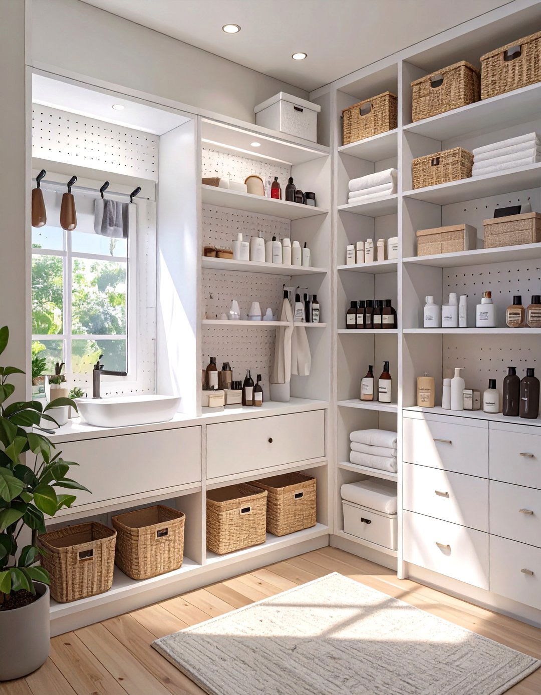 Wall Mounted Pegboard System - 30 bathroom closet organization ideas