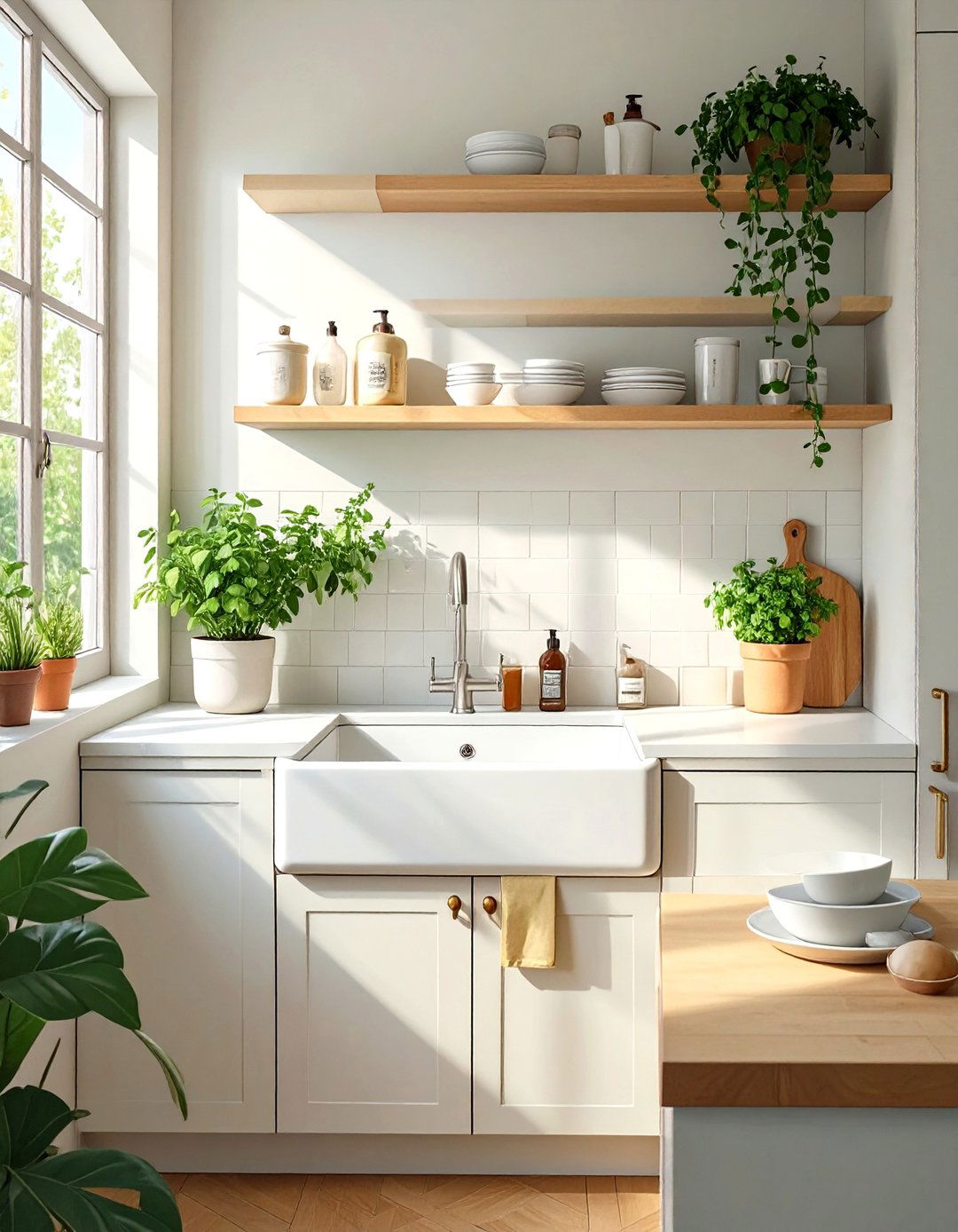 Wall Mounted Shelving Above the Sink - 30 very small kitchen ideas