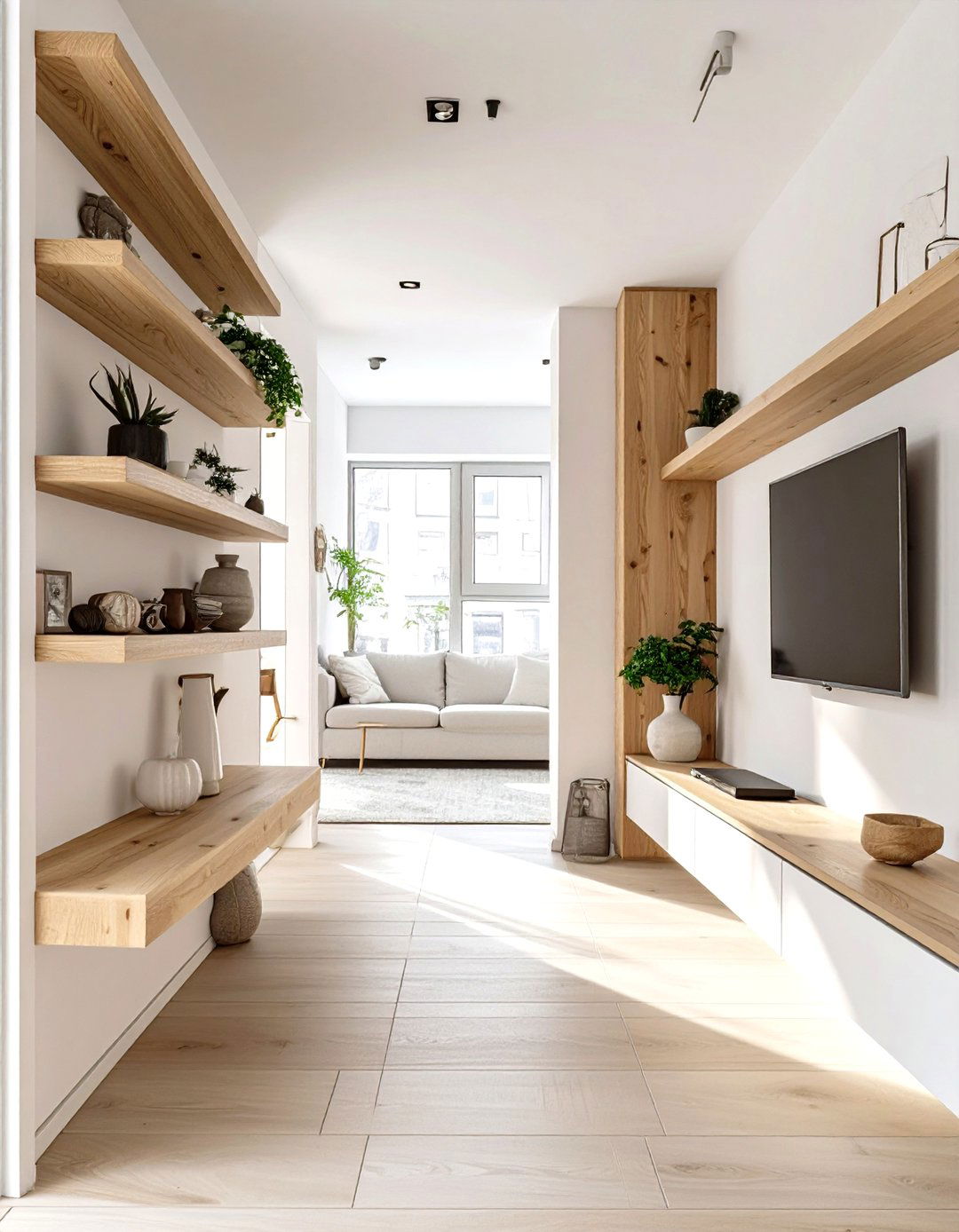 Wall Mounted Shelving and Storage - 30 narrow living room ideas