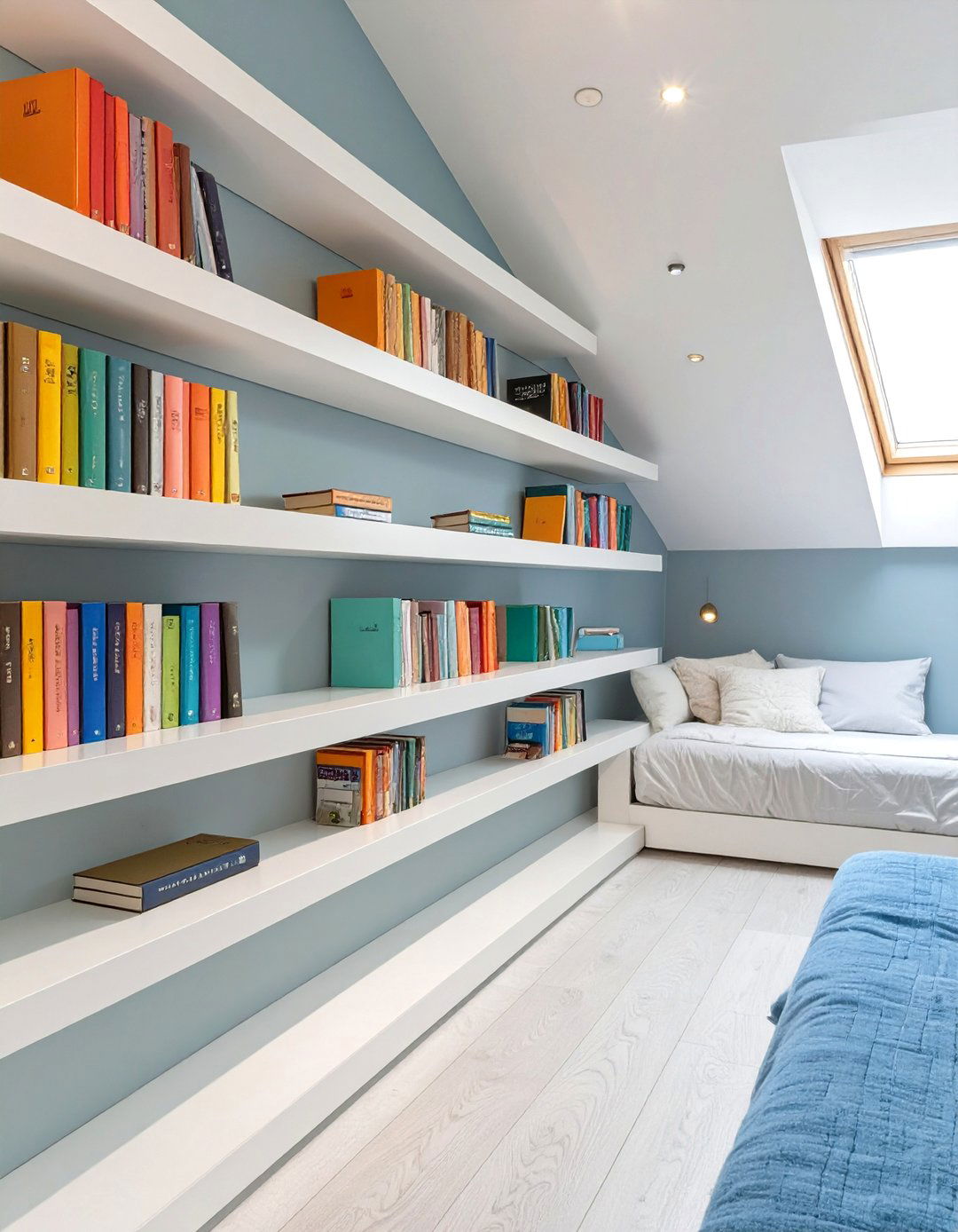 Wall Mounted Shelving for Books - 30 small attic bedroom low sloped ceiling bedroom ideas