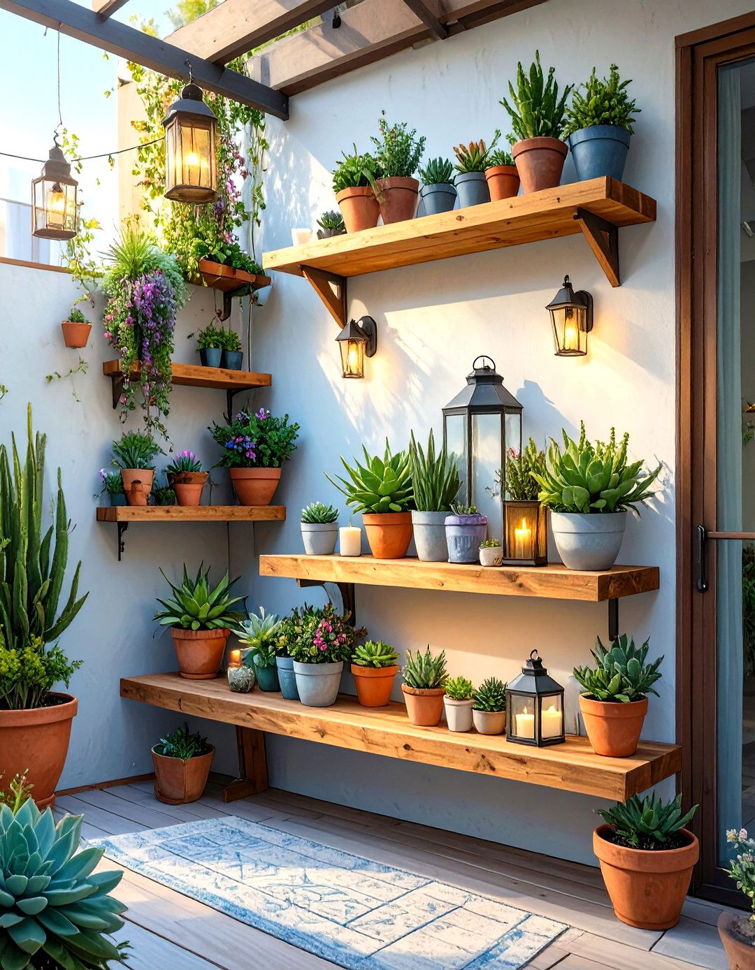 Wall Mounted Shelving for Outdoor Decor - 30 small outdoor patio ideas
