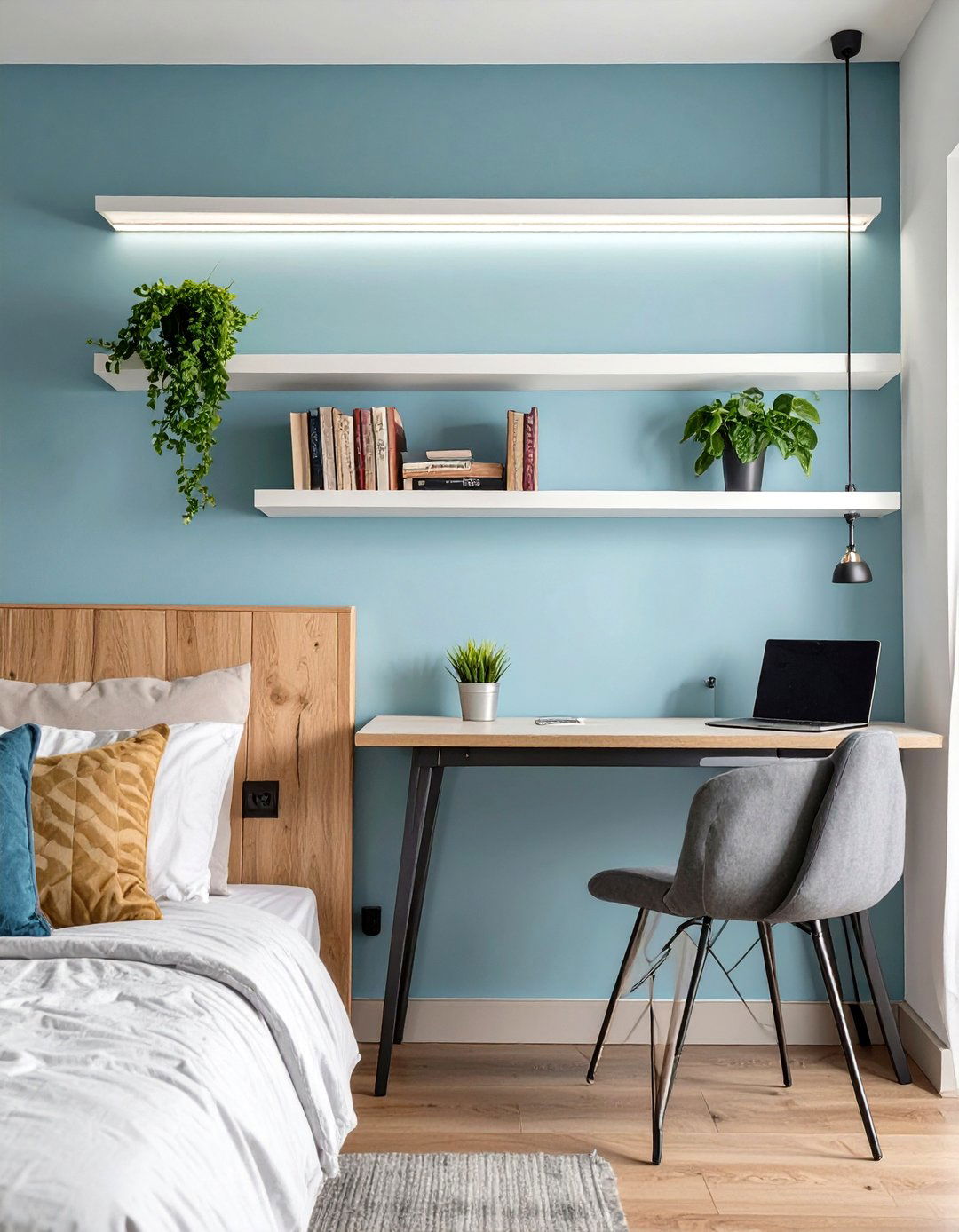 Wall Mounted Shelving - 30 small master bedroom ideas