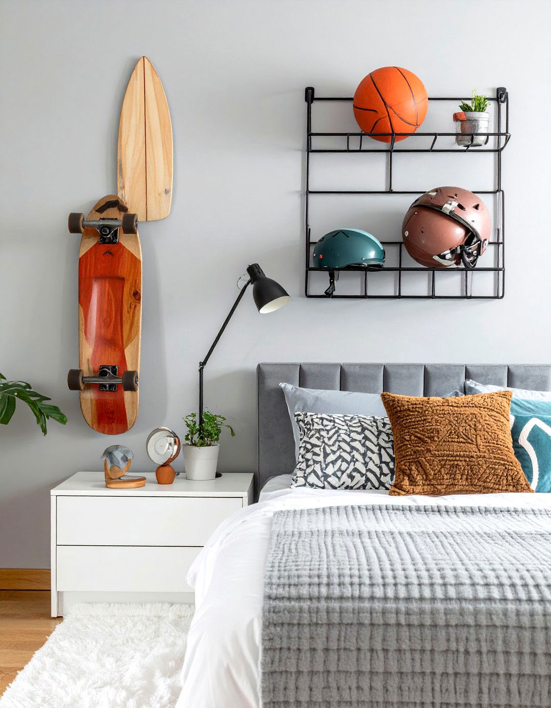Wall Mounted Sports Equipment Display for a Teen Boys Bedroom - 30 teen boys bedroom ideas