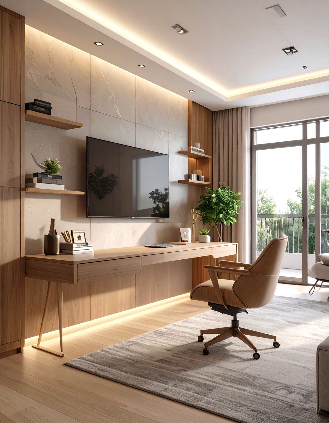 Wall Mounted TV And A Narrow Desk - 30 narrow living room ideas with tv