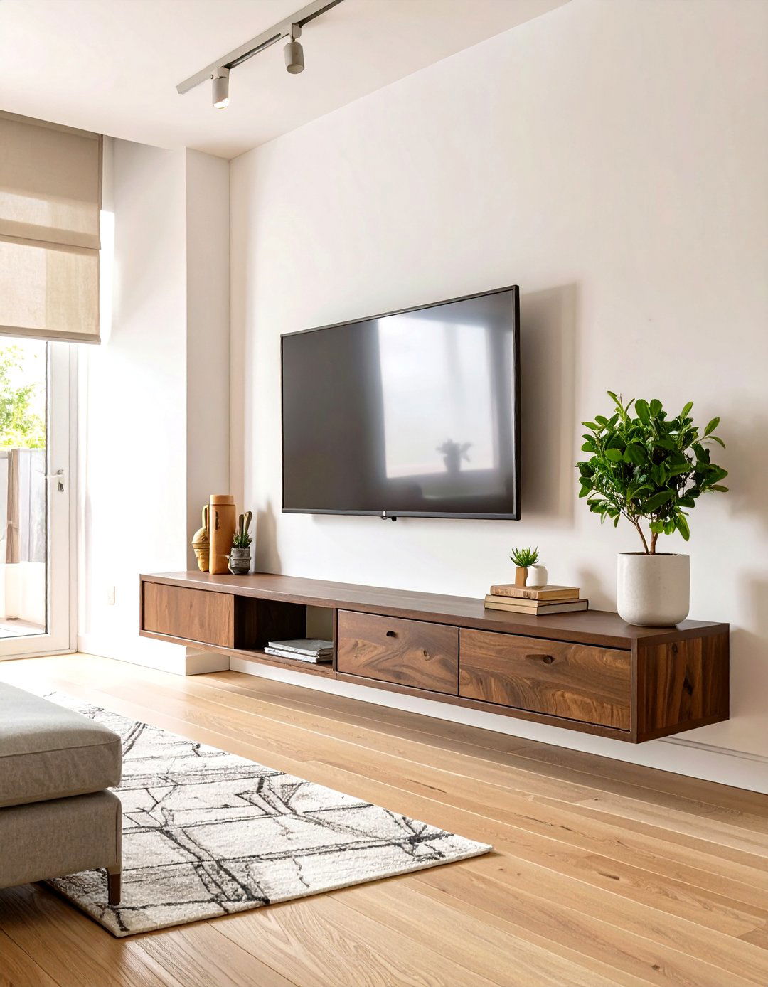 Wall Mounted TV and Floating Console - 30 small family room ideas