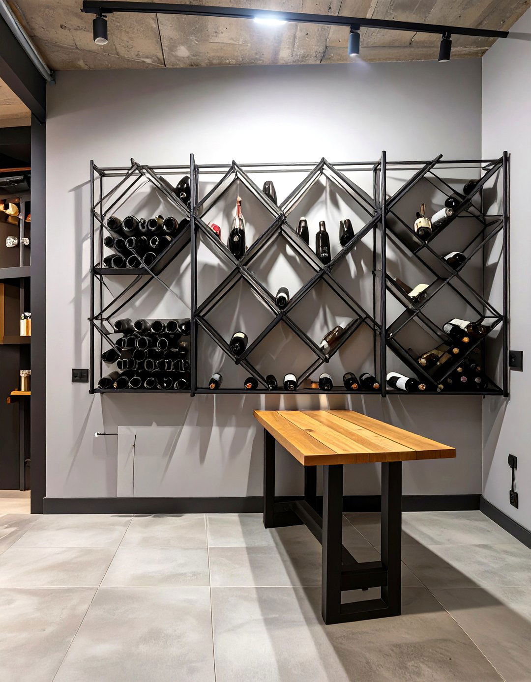 Wall Mounted Wine Rack Bar - 30 small basement bar ideas
