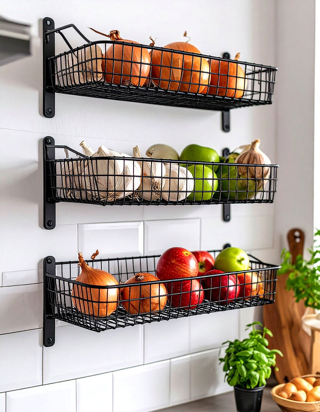 Wall Mounted Wire Basket Shelves - 30 small kitchen shelf ideas