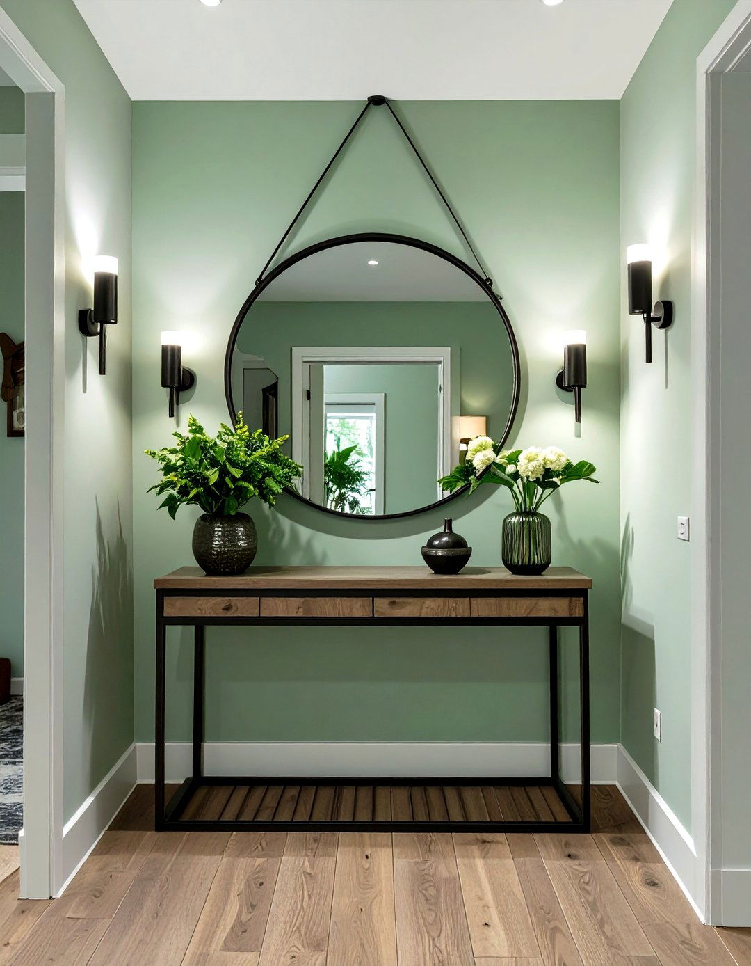 Wall Sconce Pair Flanking a Door or Mirror - 30 small entryway lighting ideas