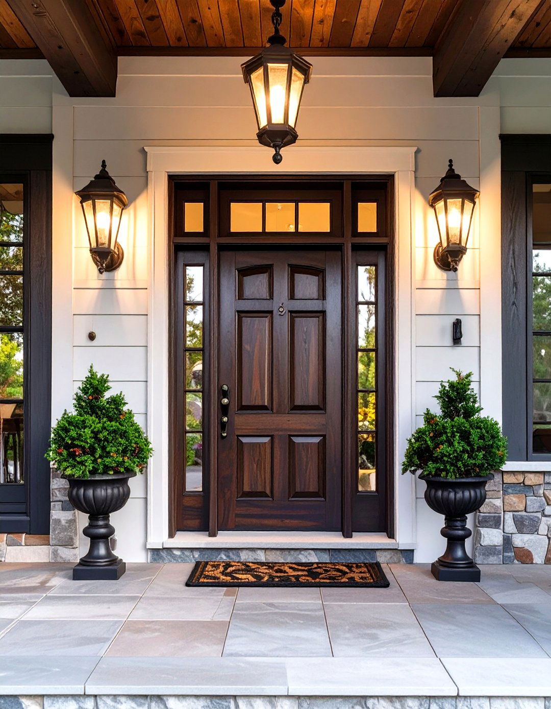 Wall Sconces Flanking the Front Door - 30 outdoor lighting ideas for front of house