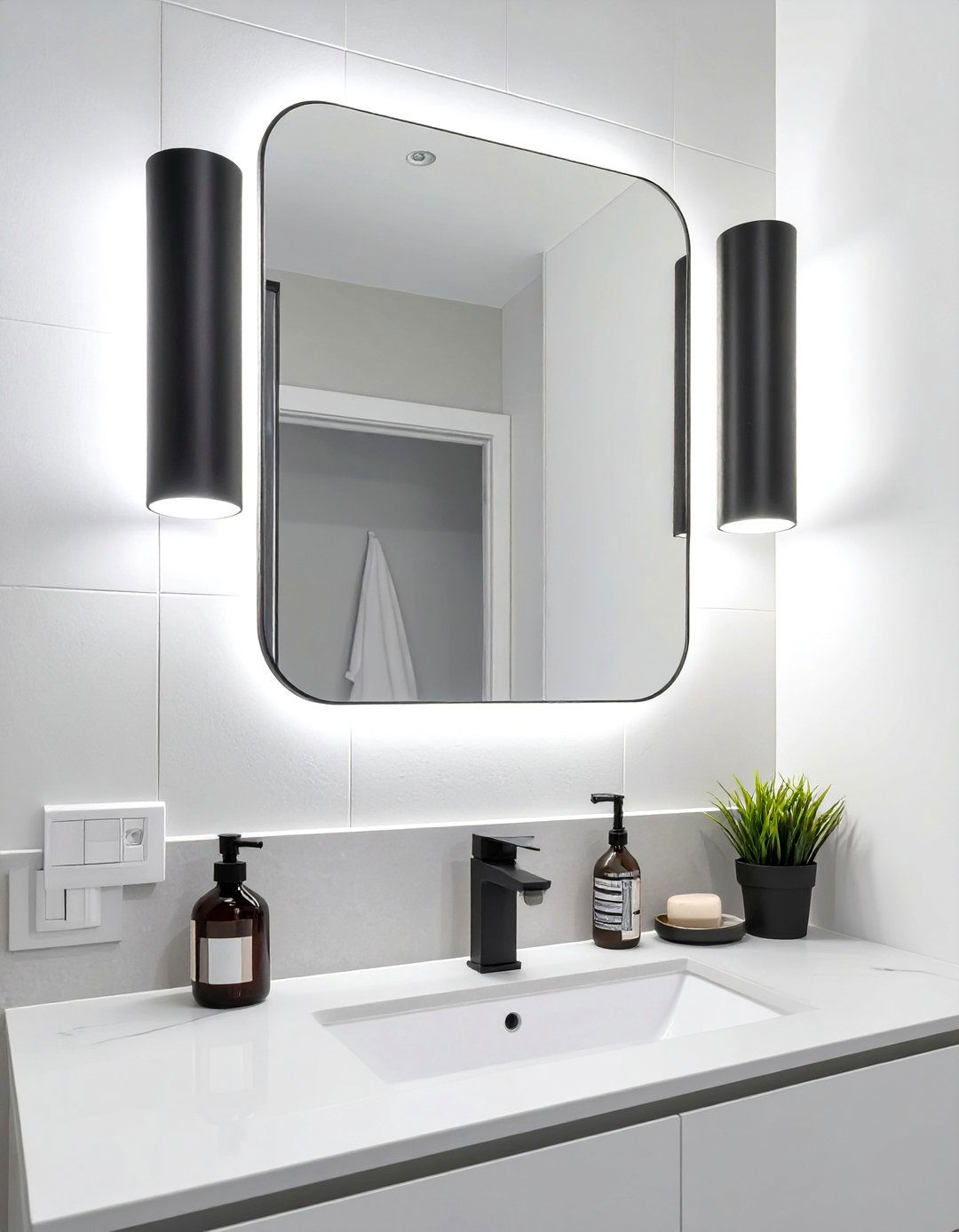 Wall Sconces Flanking the Mirror - 30 very small small half bathroom ideas