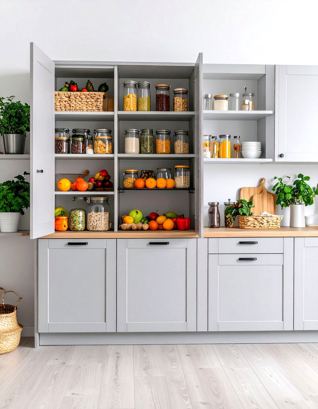 Wall of Shallow Pantry Cabinets - 30 kitchen cabinet storage ideas