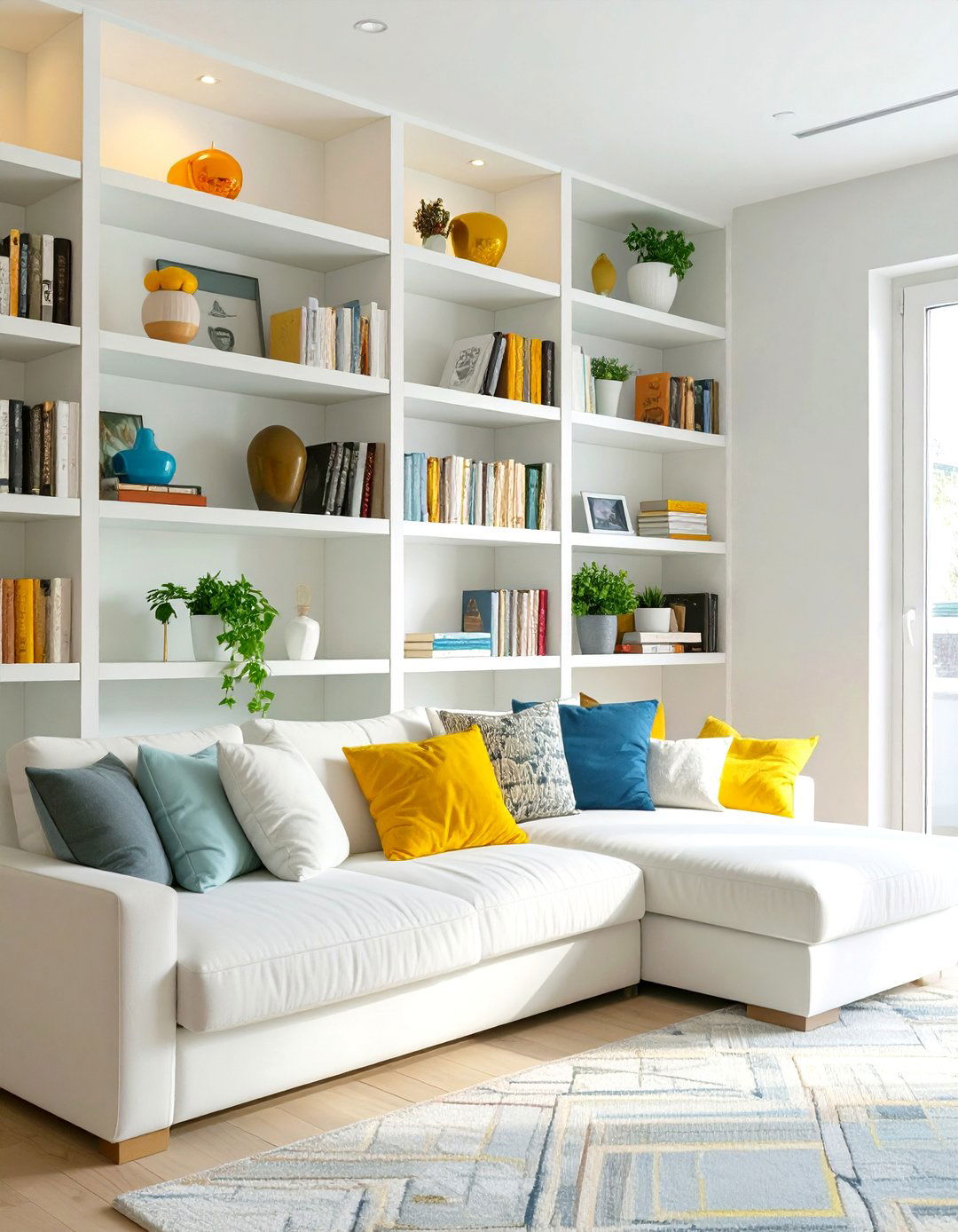 Wall to Wall Built In Storage - 30 small space living room ideas