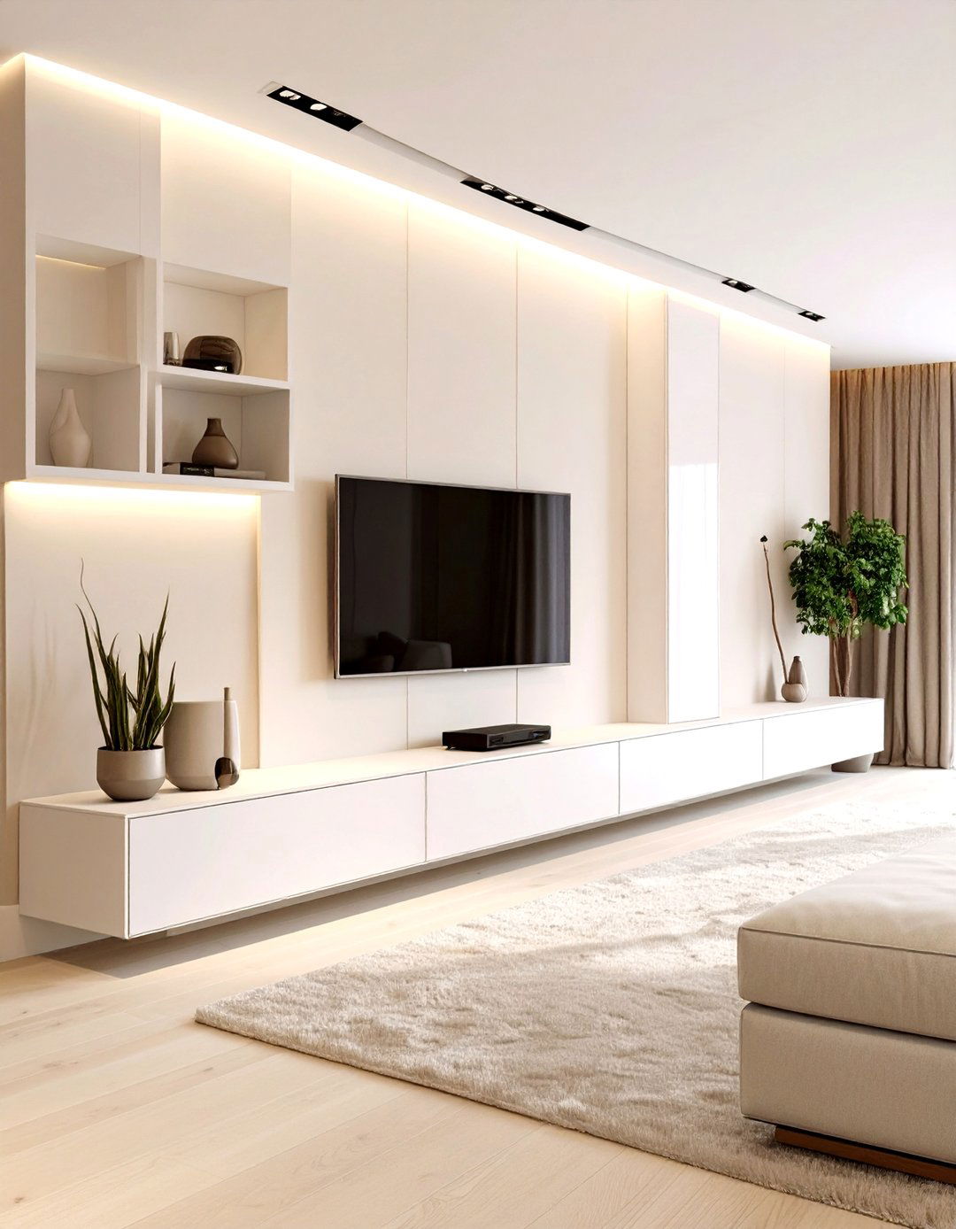 Wall to Wall Low Media Unit - 30 simple small living room ideas with tv