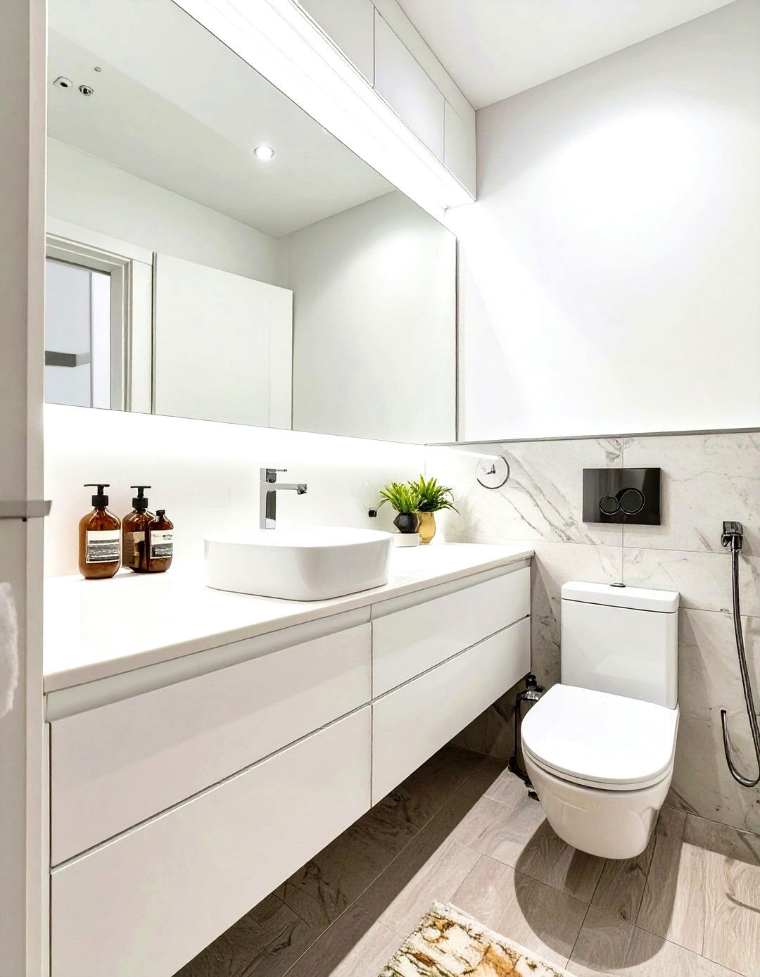 Wall to Wall Vanity Countertop - 30 small bathroom decor ideas