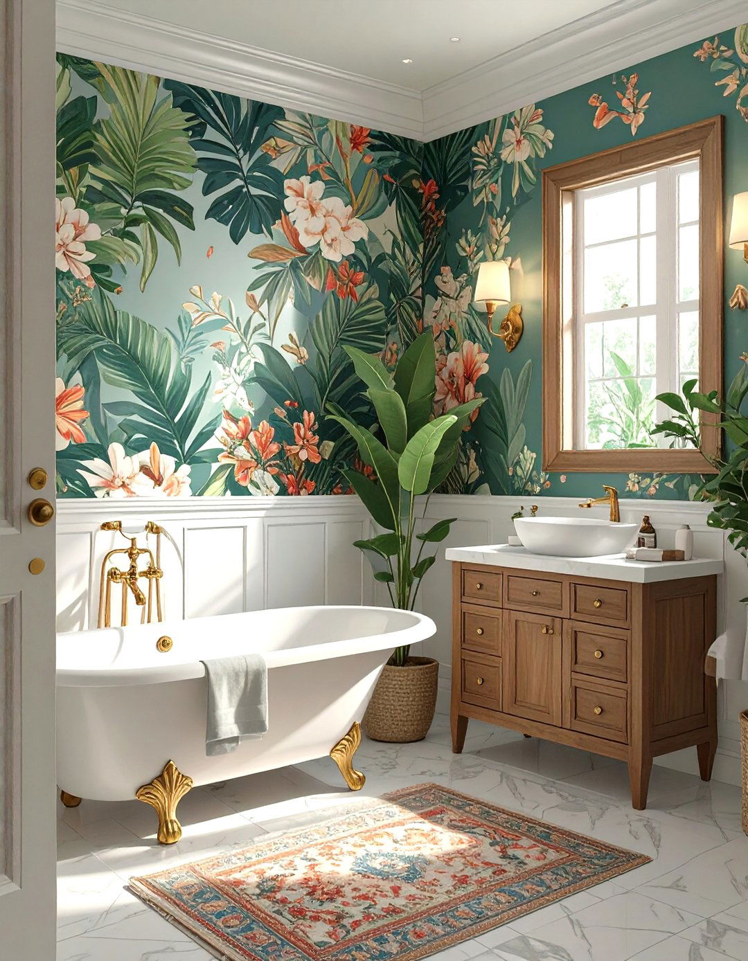Wallpaper and Wainscoting Bathroom Combination - 30 bathroom wainscoting ideas