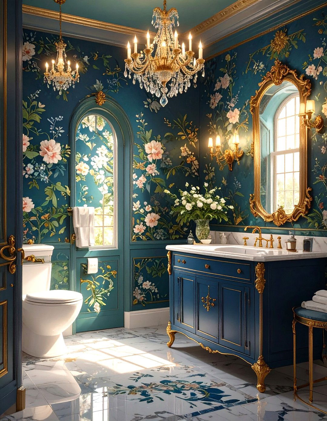 Wallpapered Jewel Box Half Bathroom - 30 modern half bathroom ideas