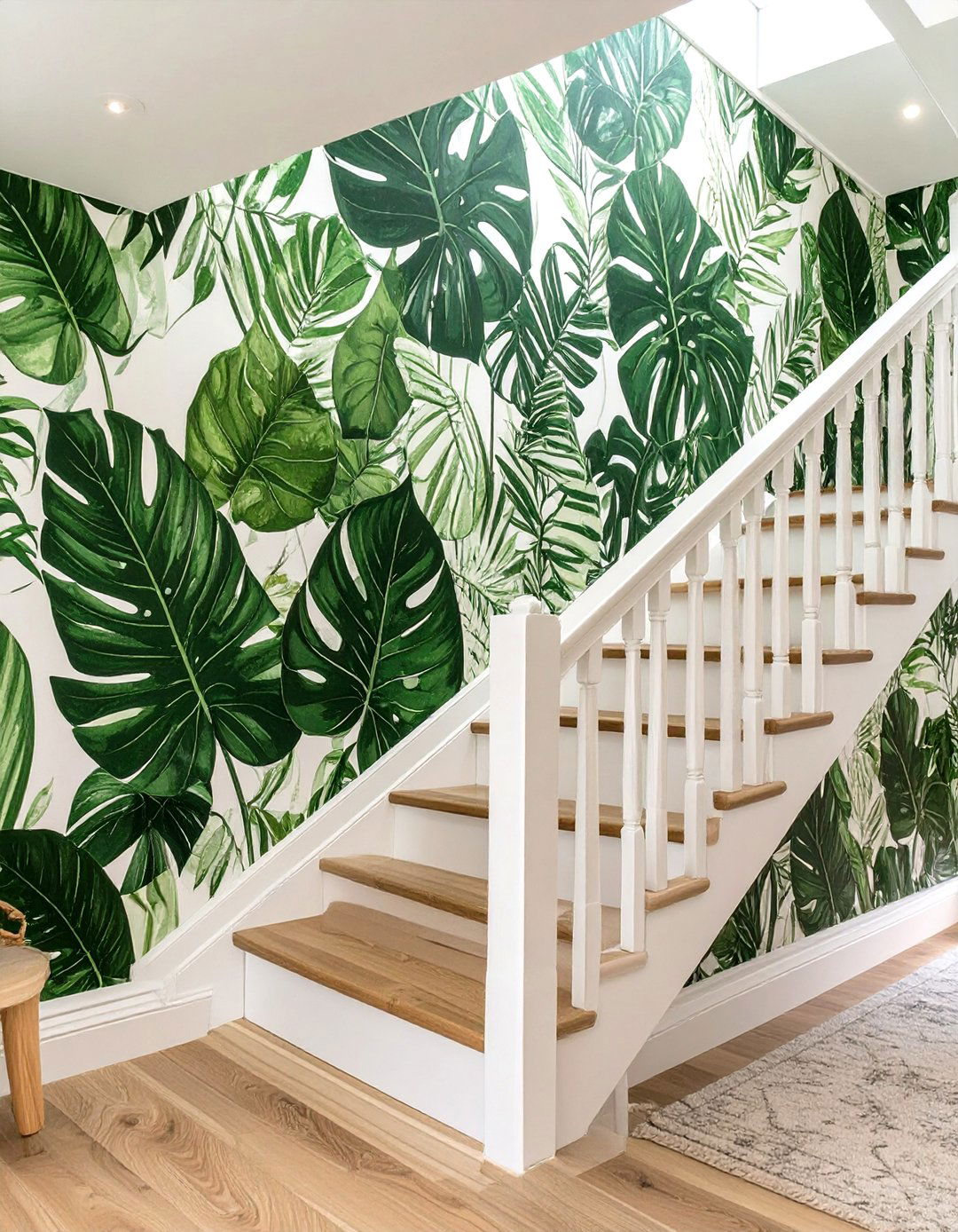 Wallpapered Stairway Accent Wall - 30 stairway decor ideas
