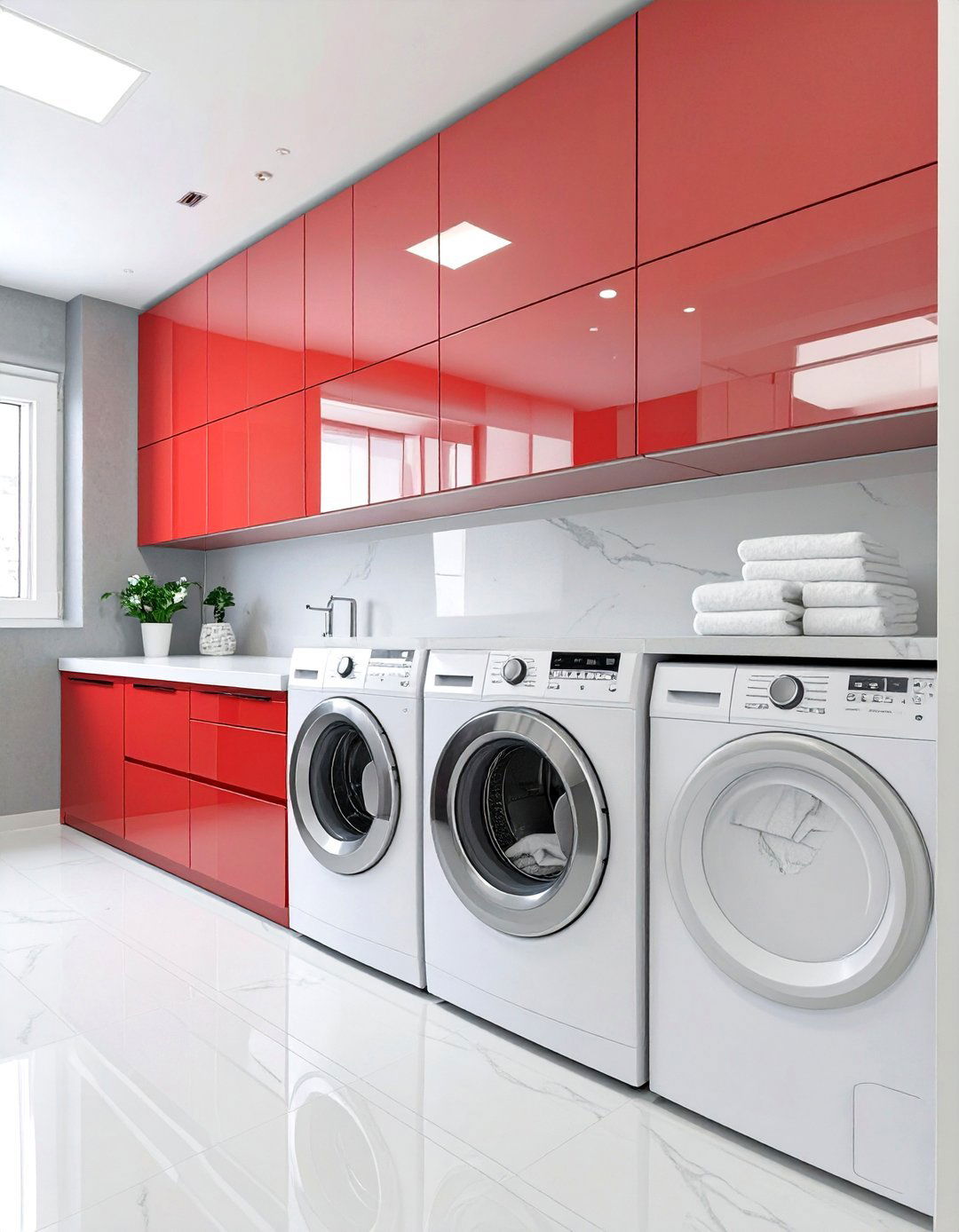 Wallpapered Statement Laundry Closet - 30 modern stacked laundry room ideas