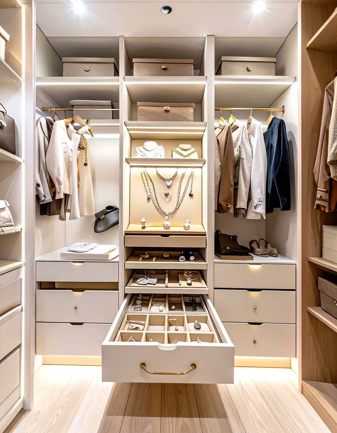 Wardrobe Closet with a Hidden Jewelry Organizer - 30 wardrobe closet design ideas