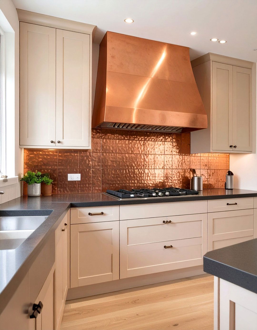 Warm Copper Sheet Kitchen Backsplash