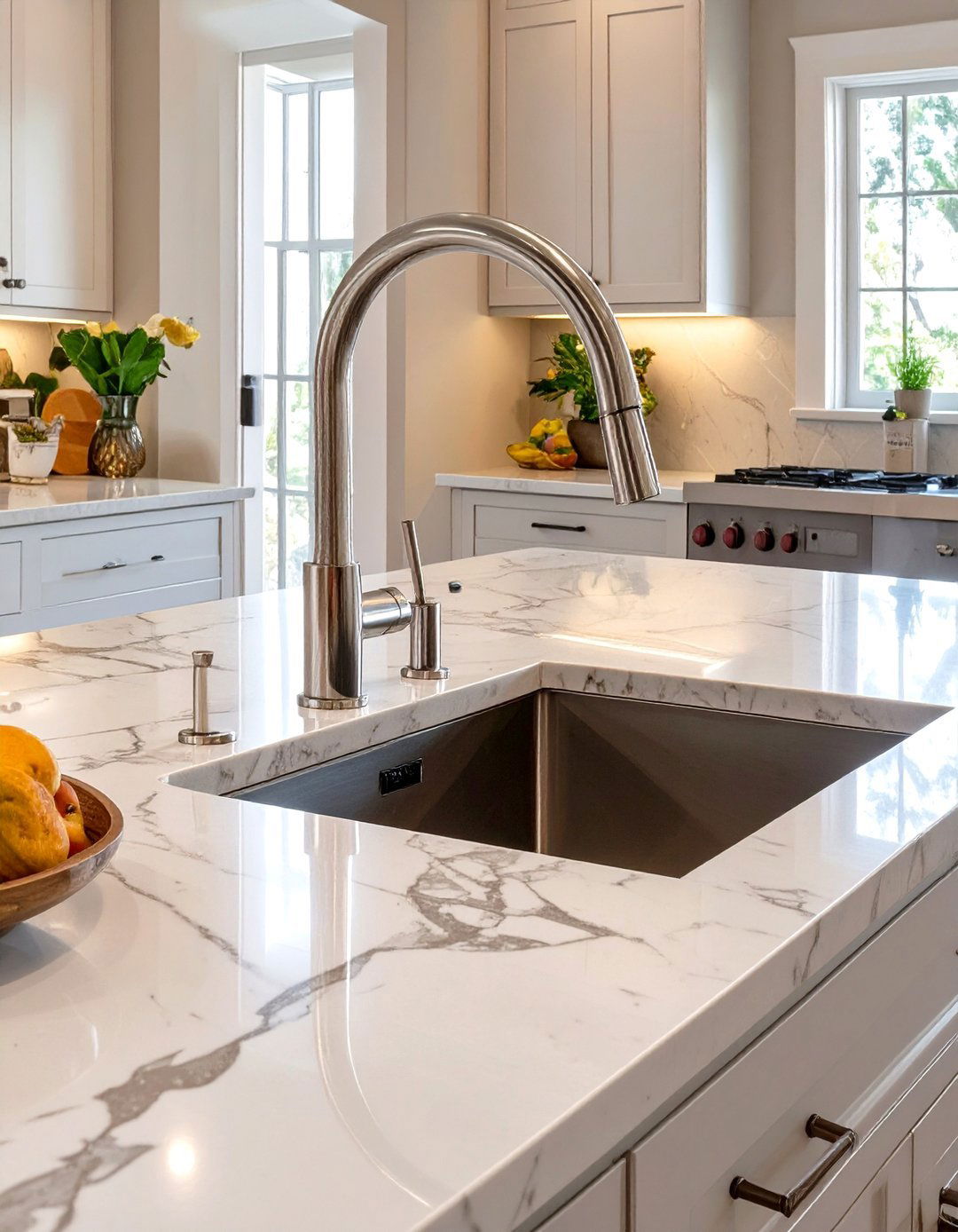 Warm Gray Cabinetry as a Softer Neutral - 30 transitional kitchen design ideas