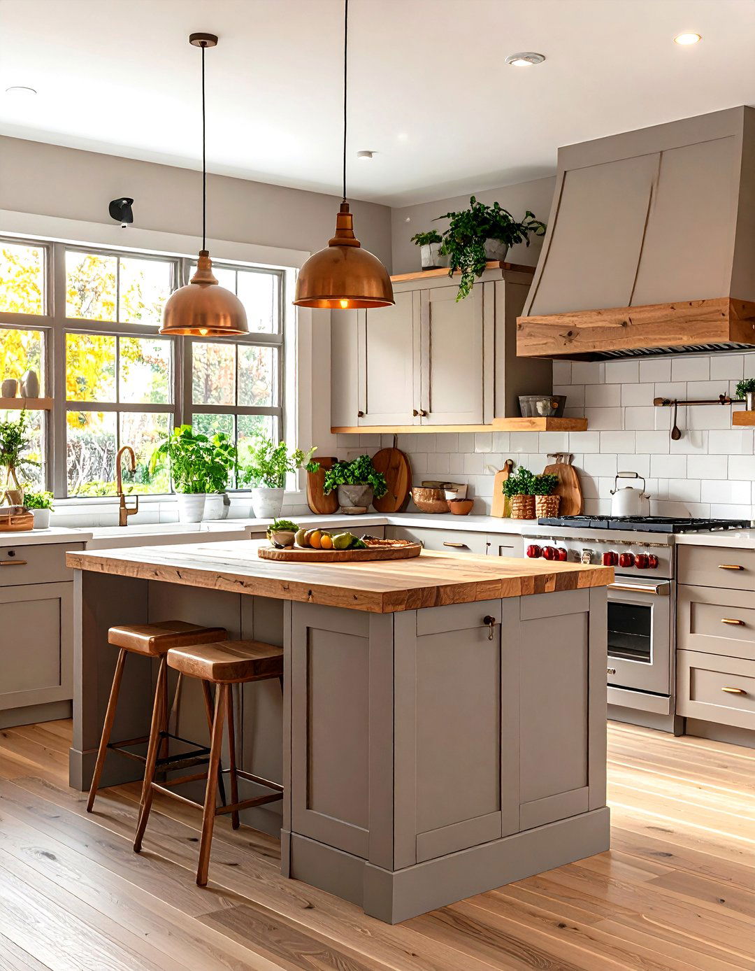 Warm Gray Kitchen Cabinets with Wood Accents - 30 gray kitchen cabinets ideas