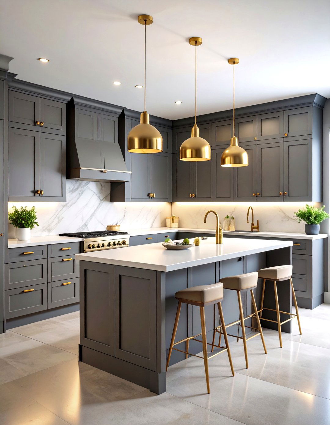 Warm Gray and Brass Kitchen - 30 gray kitchen ideas