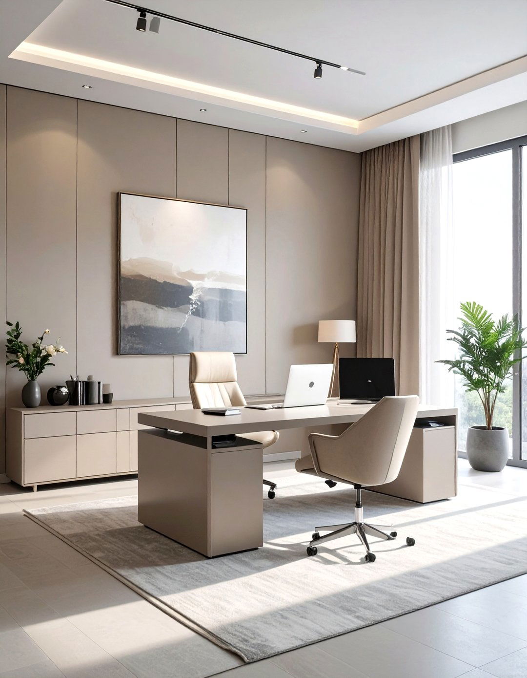 Warm Greige and Beige Neutral Office - 30 office color ideas