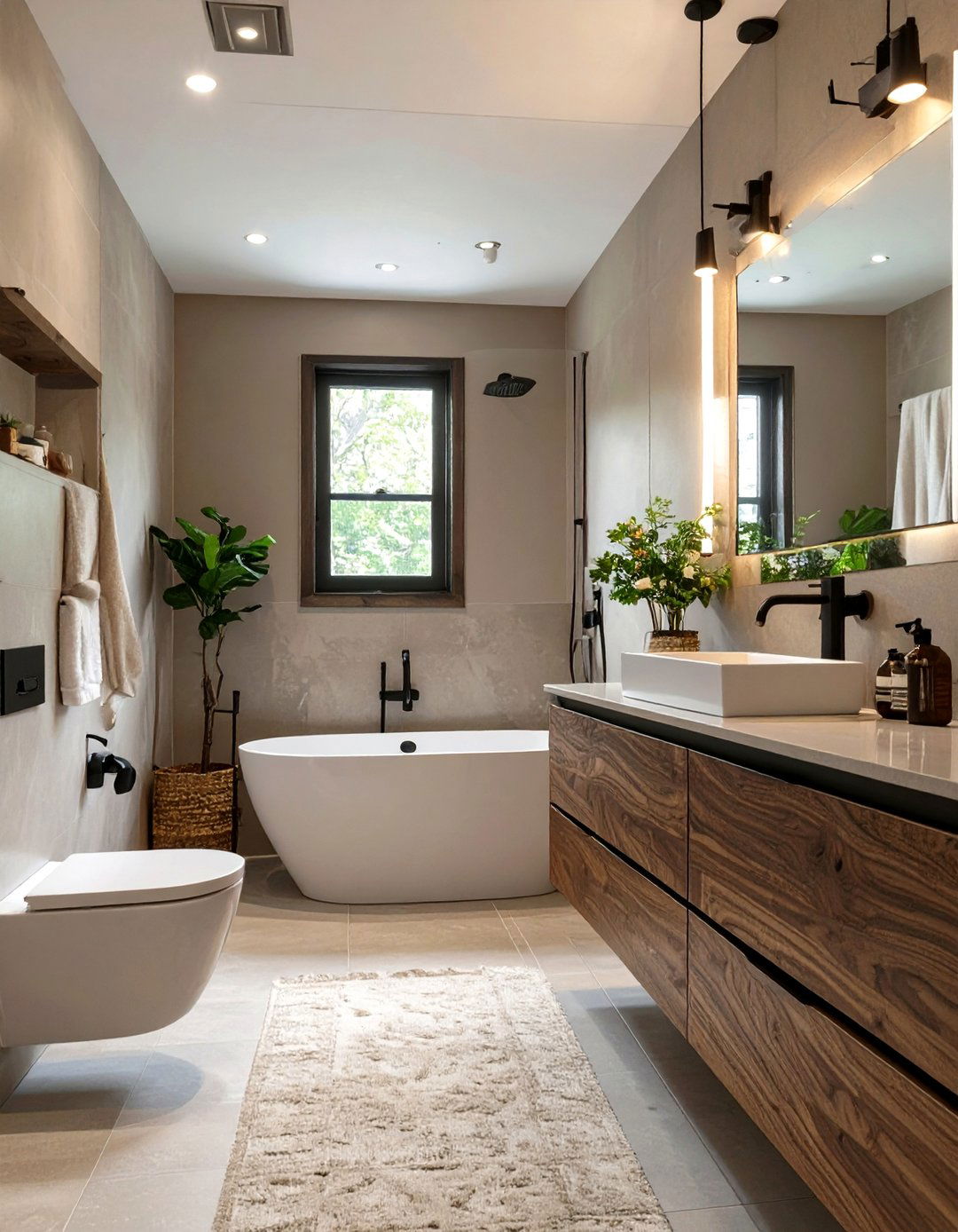 Warm Greige and Wood Bathroom - 30 bathroom painting ideas