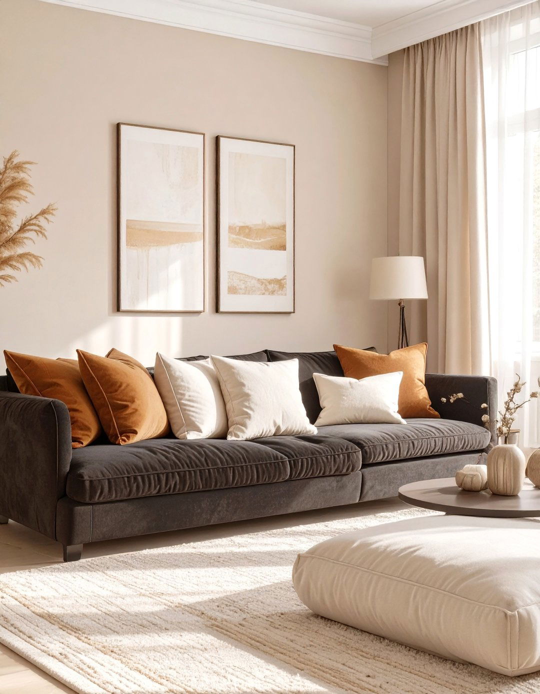 Warm Neutrals Living Room - 30 black couch living room ideas