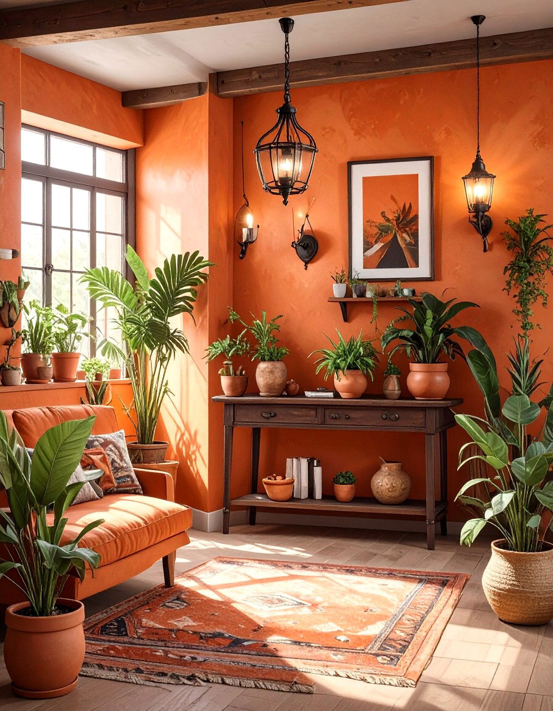 Warm Terracotta Basement Lounge - 30 basement color ideas