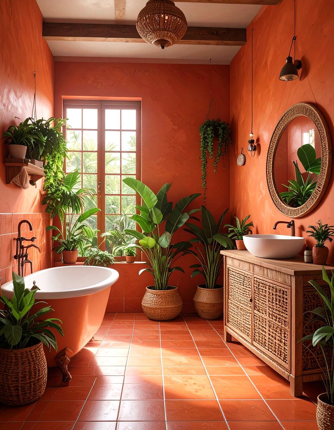 Warm Terracotta Painted Tiles - 30 bathroom tile paint ideas