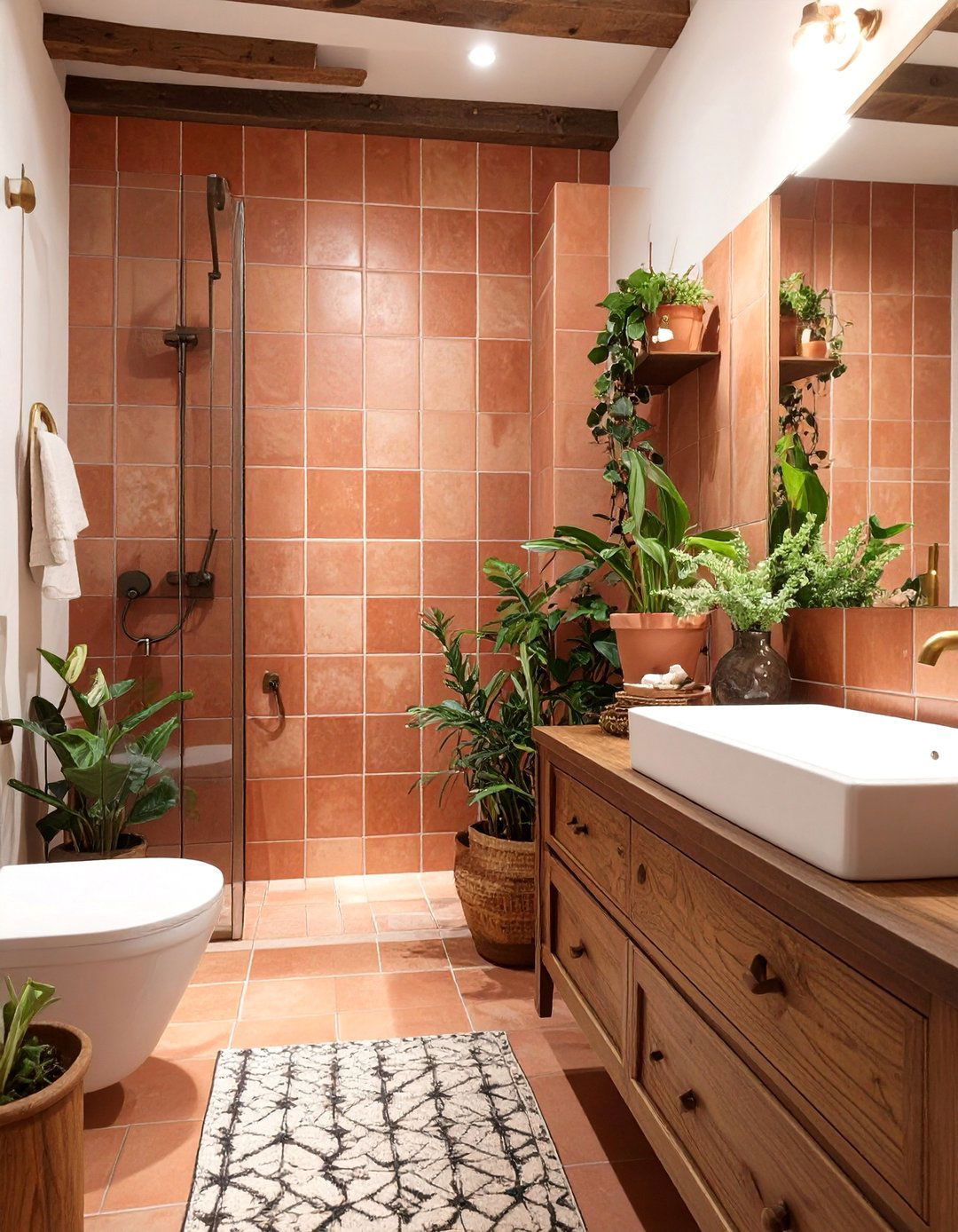 Warm Terracotta Tile Bathroom - 30 bathroom wall tile ideas