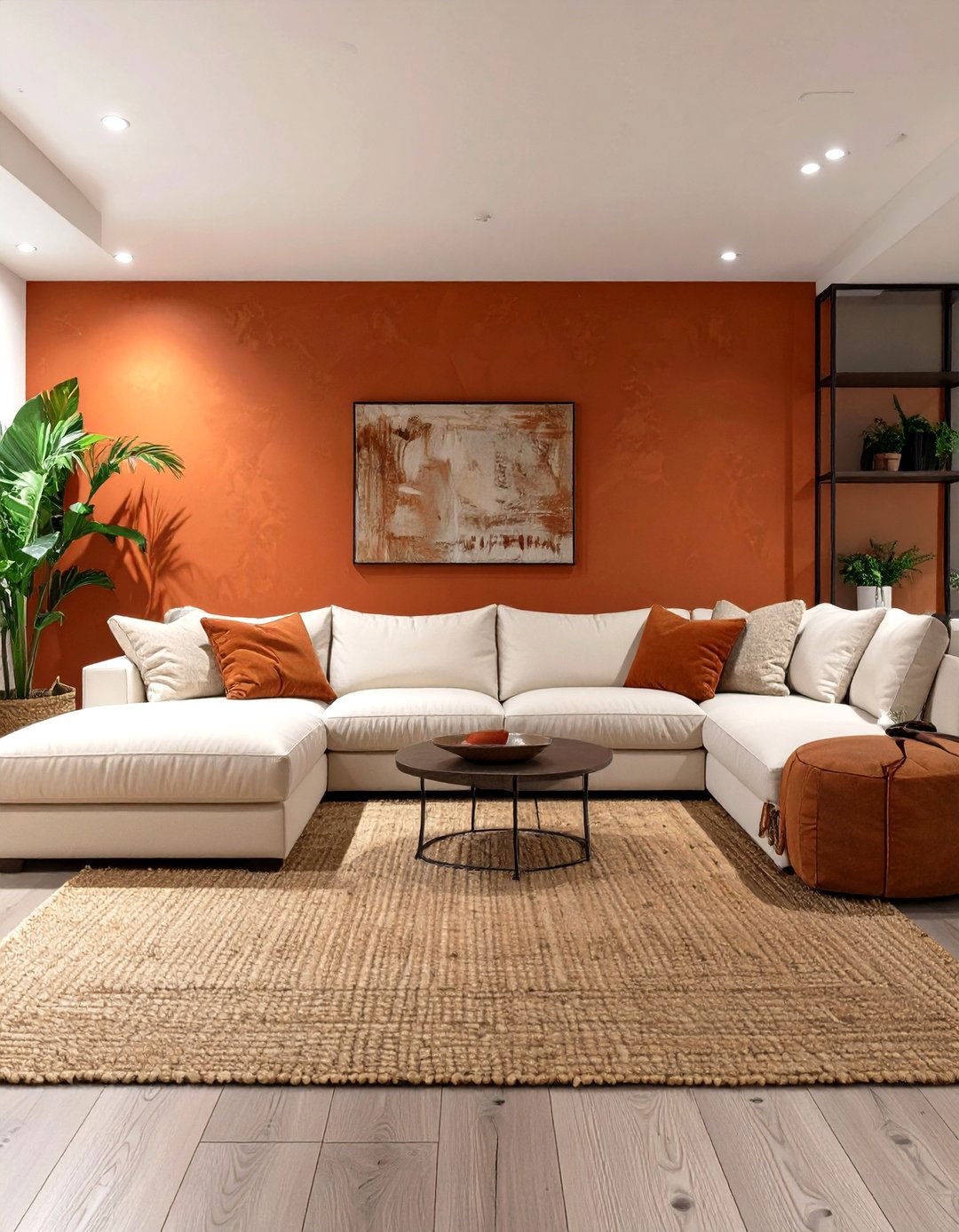 Warm Terracotta and Beige Basement - 30 modern basement color ideas decorating