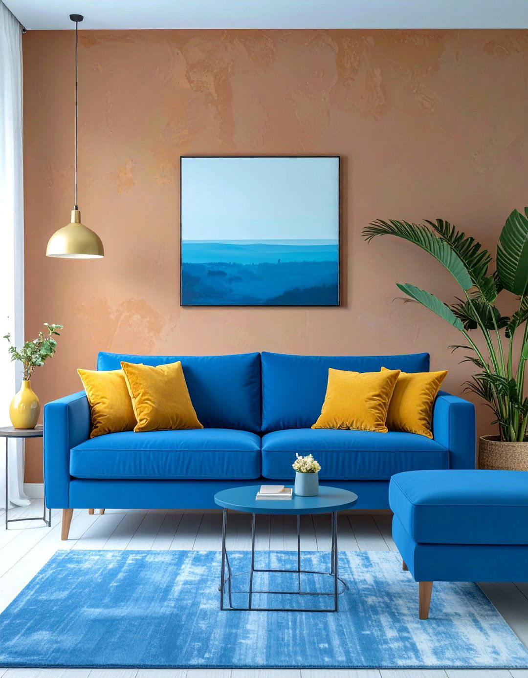 Warm Tones and Blue Living Room - 30 blue couch living room ideas