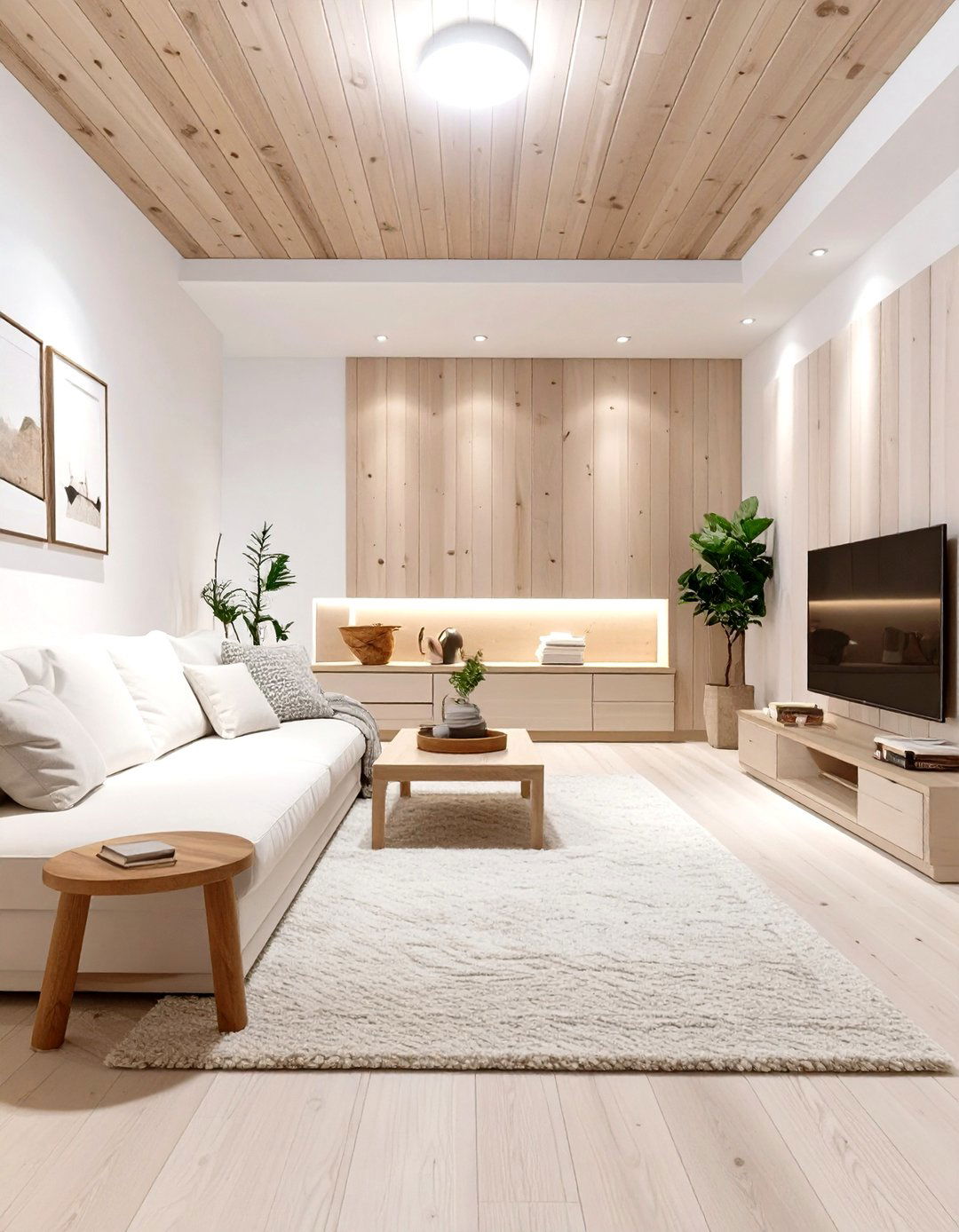 Warm White with Wood Accents - 30 basement paint ideas