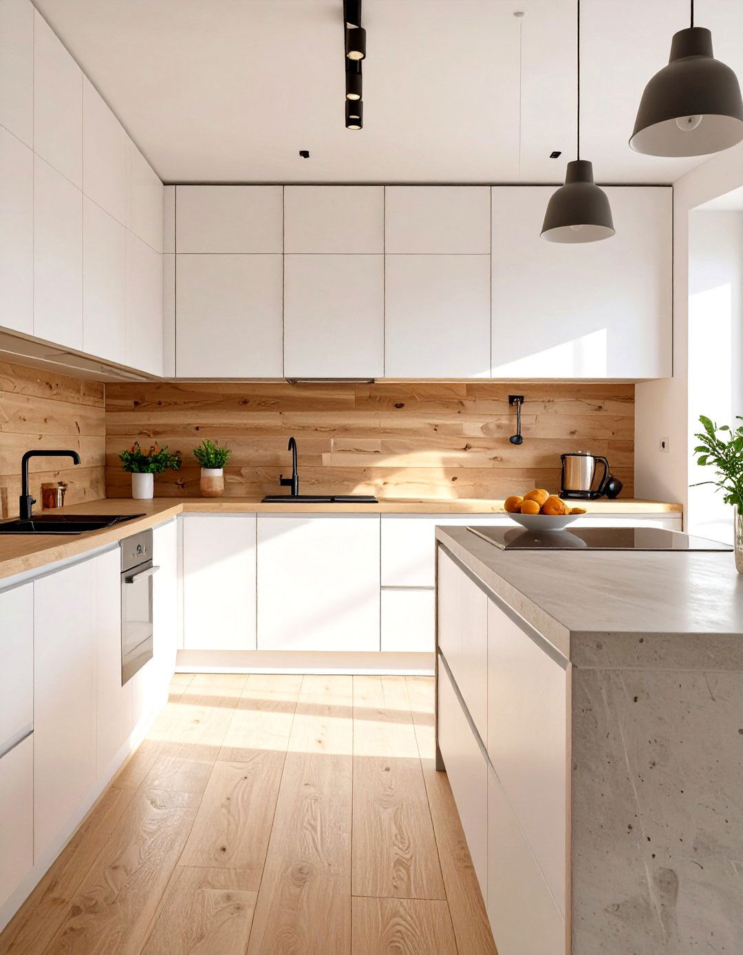 Warm Wood Plank Backsplash - 30 white cabinet kitchen backsplash ideas