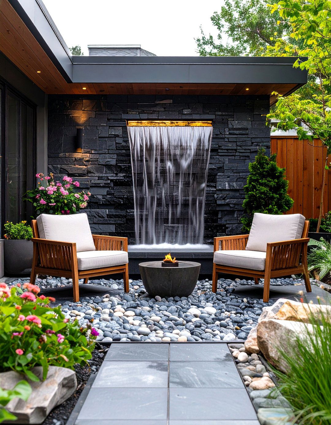 Water Feature Focus Patio Layout - 30 patio layout ideas