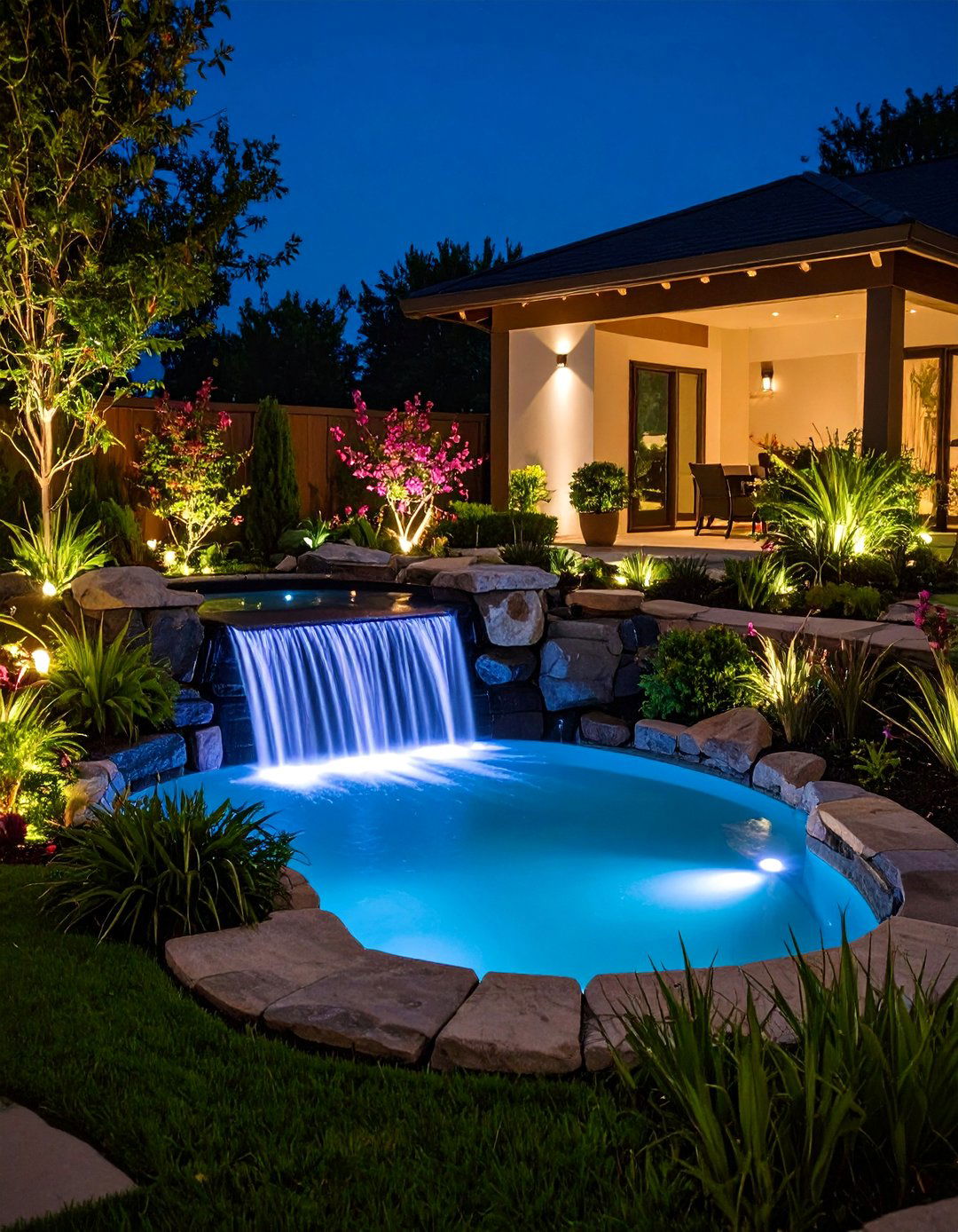Water Feature Illumination - 30 backyard lighting ideas