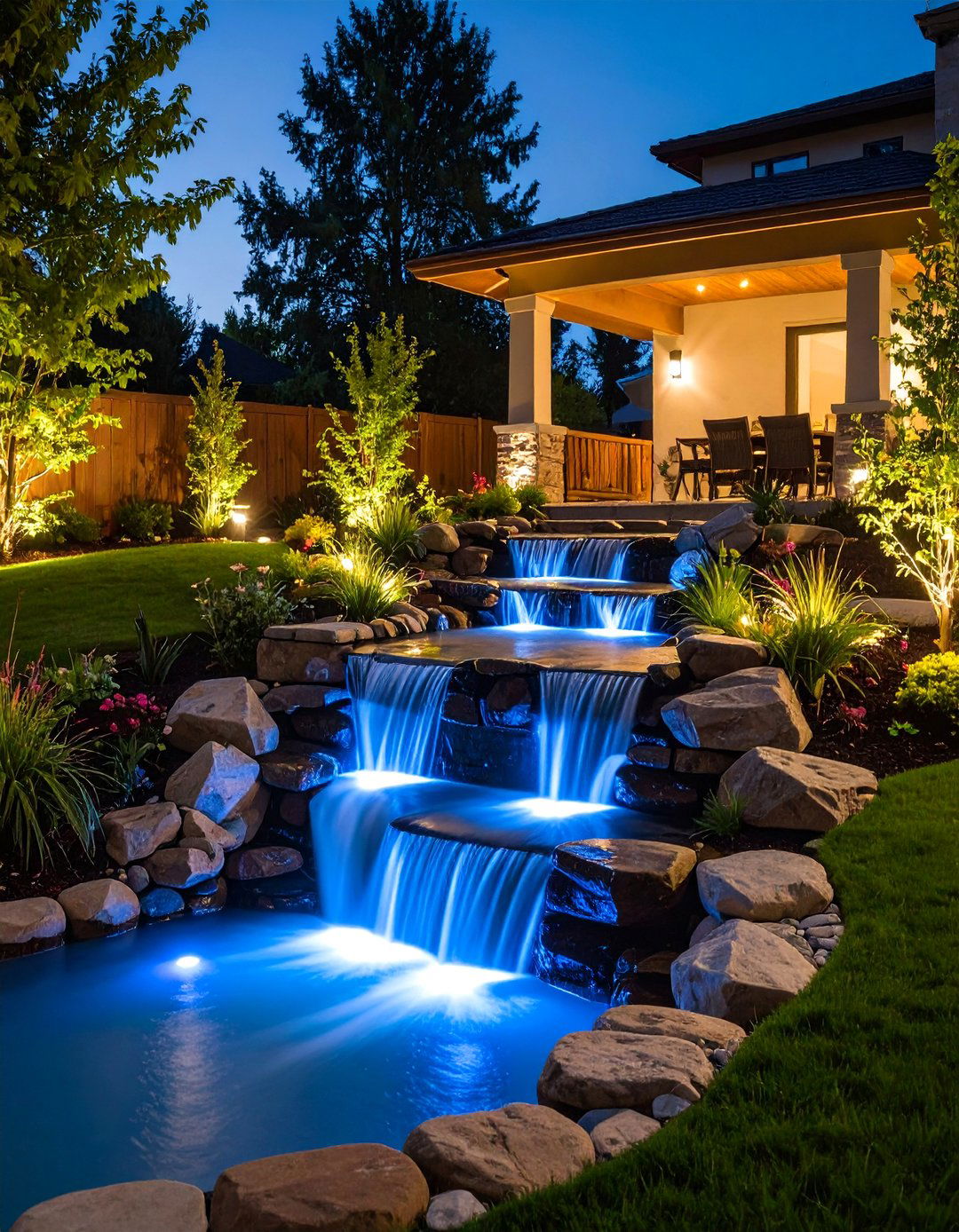 Water Feature Illumination - 30 backyard lights ideas