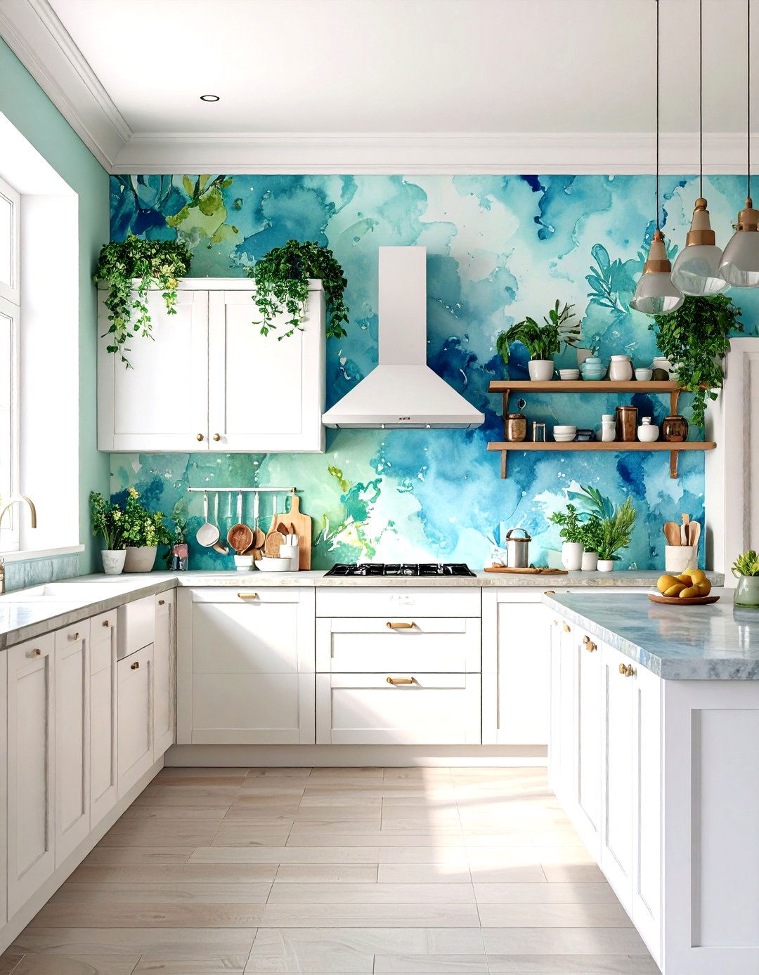 Watercolor Effect Kitchen Wallpaper - 30 kitchen wallpaper ideas
