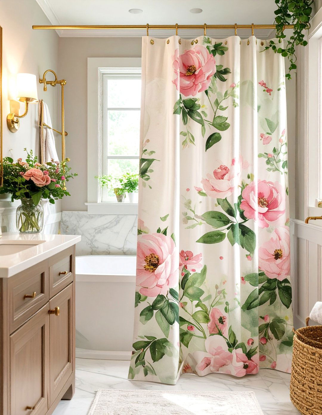 Watercolor Floral Bathroom Curtain - 30 bathroom curtains ideas