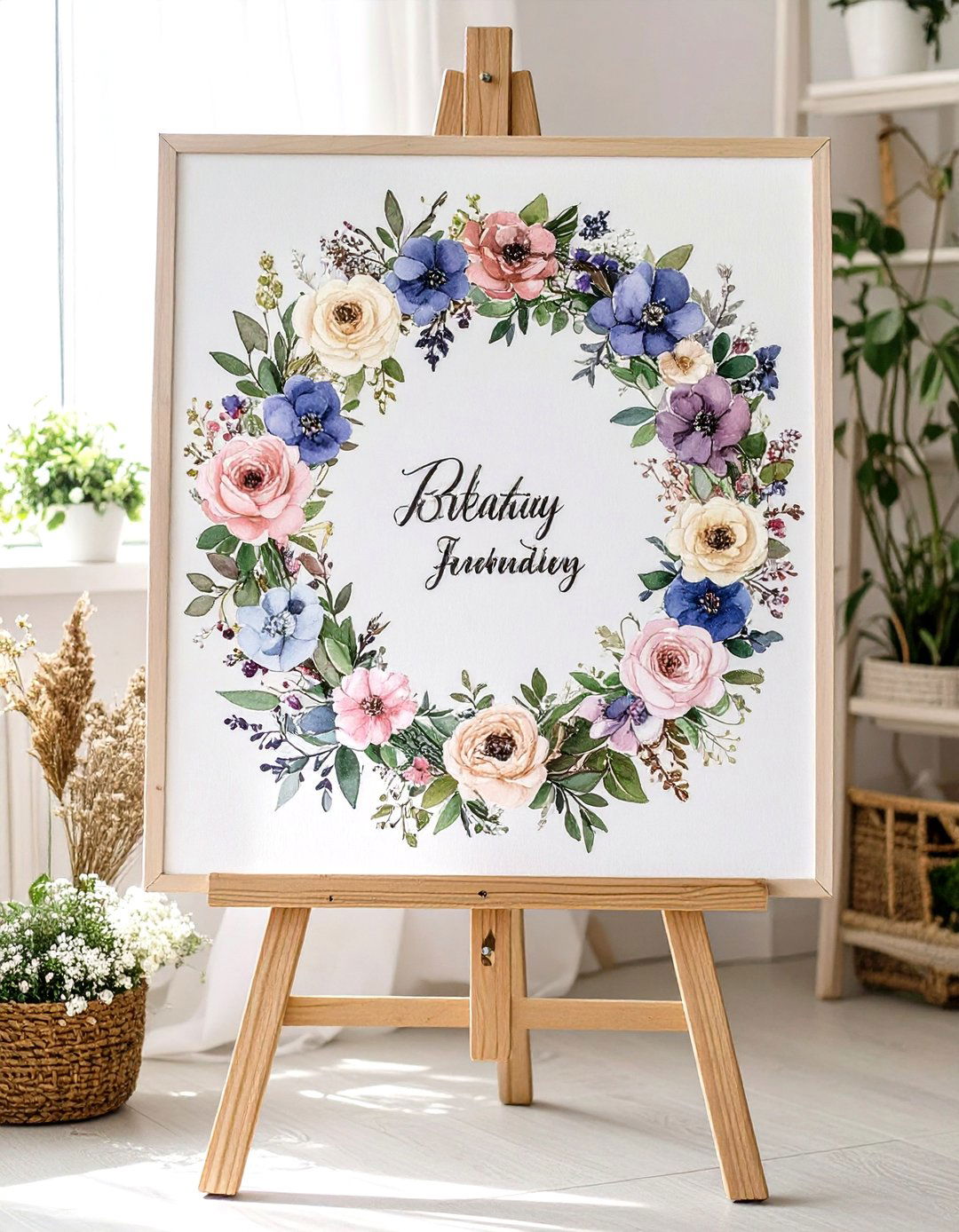 Watercolor Floral Wreath Sign - 30 baby shower sign ideas