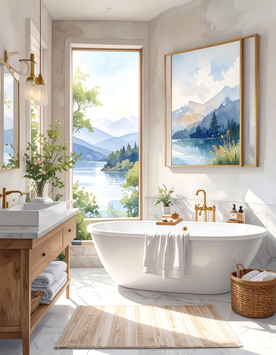 Watercolor Landscape Paintings - 30 bathroom wall art ideas