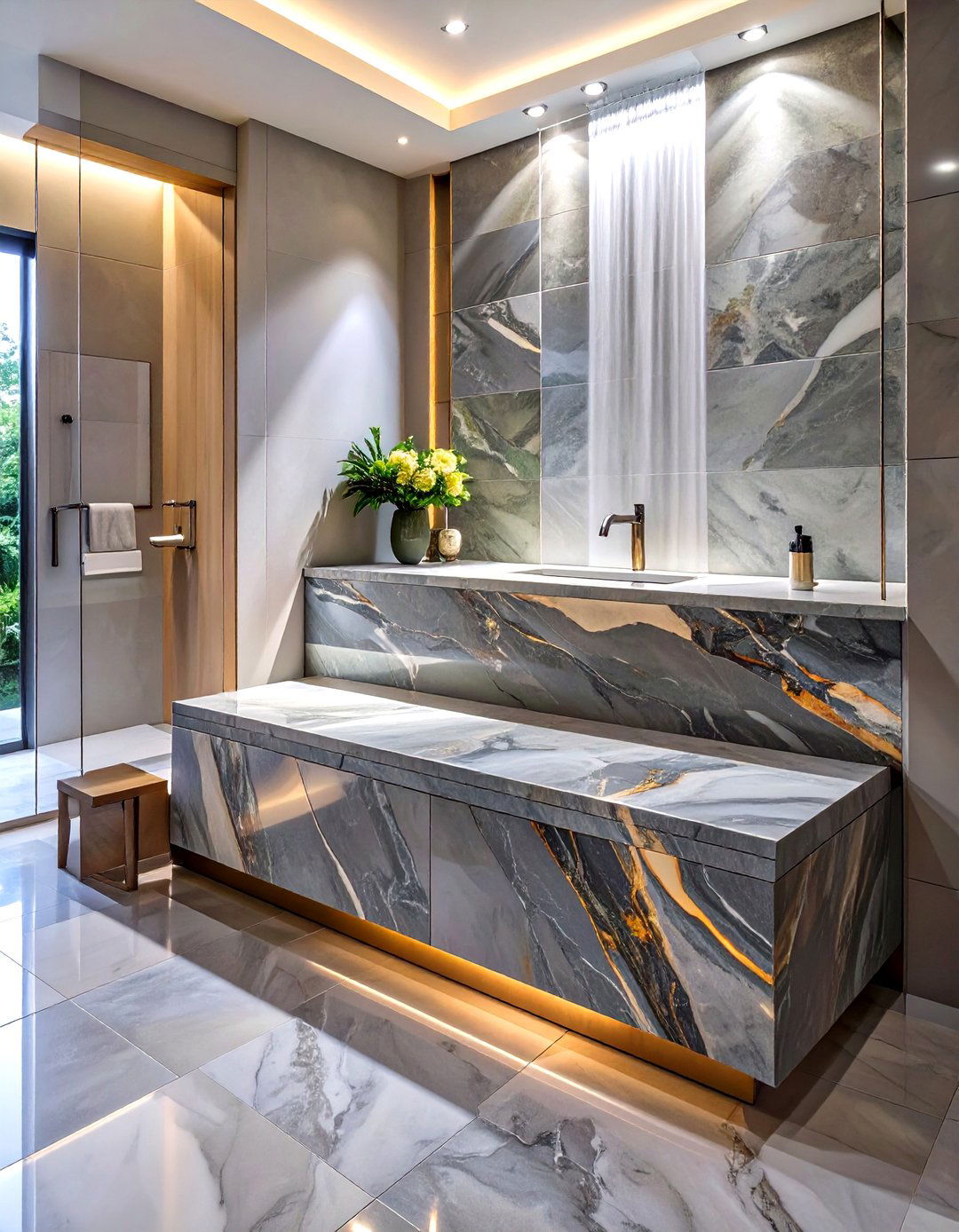 Waterfall Edge Shower Bench - 30 shower bench ideas